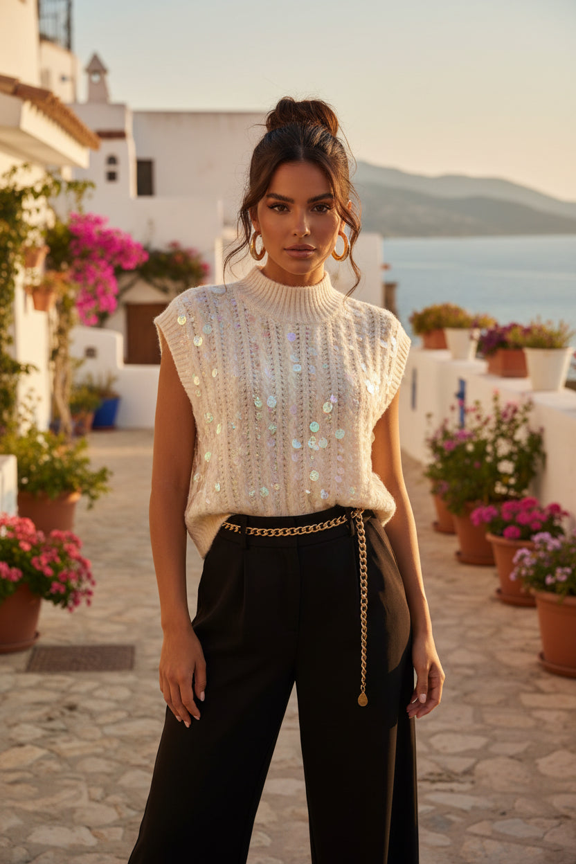ROMY Pull sans manche à gros sequins