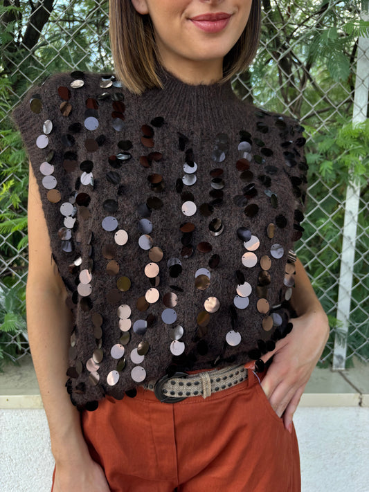 ROMY Pull sans manche Ă gros sequins