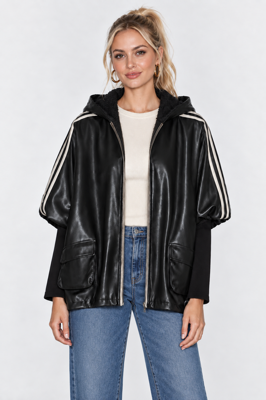 KATE veste simili cuir avec bande