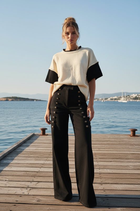 LAURA Pull bicolor manche courte