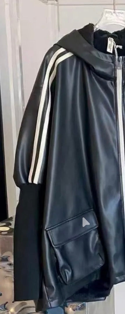 KATE veste simili cuir avec bande