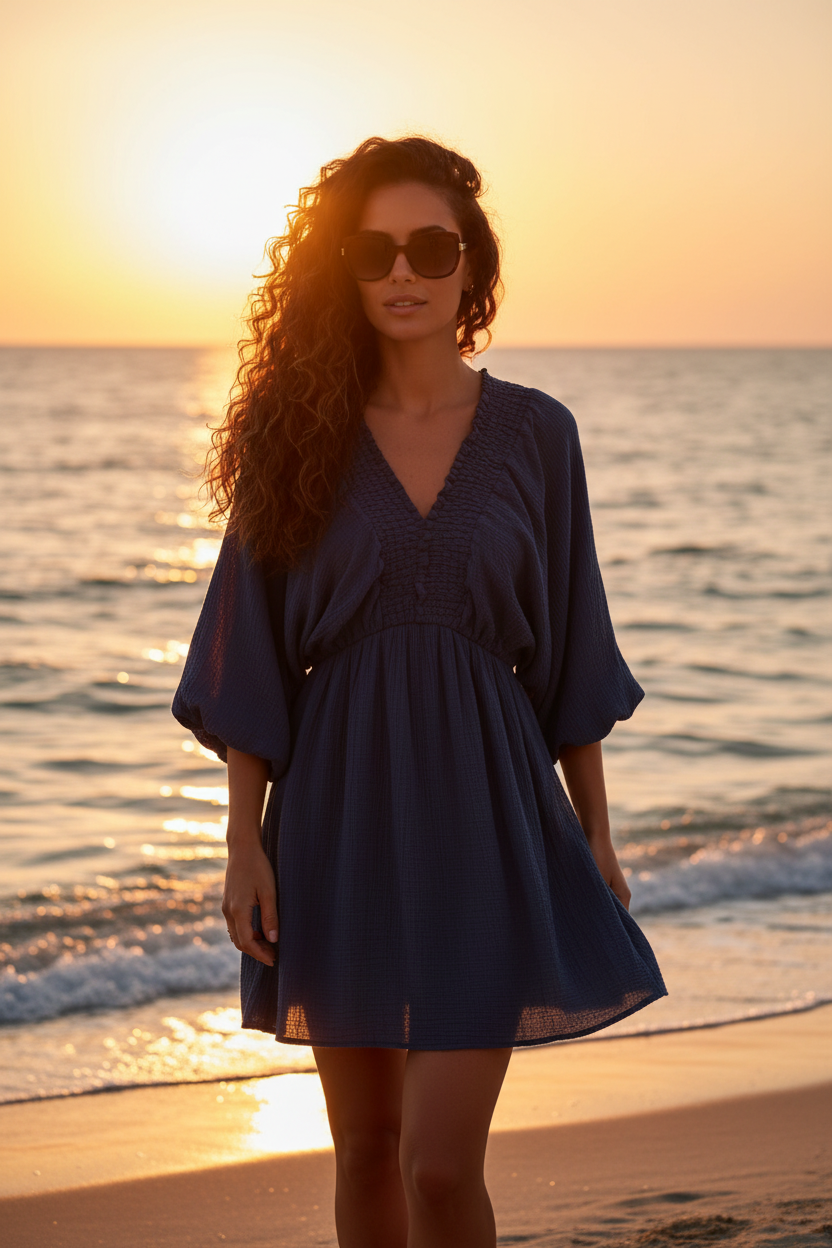 665 Robe de plage gaze de coton