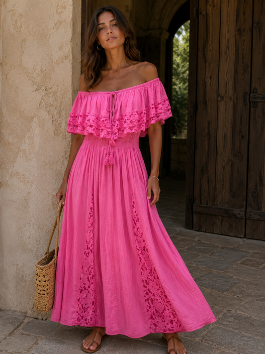 705 robe longue épaule dentelle