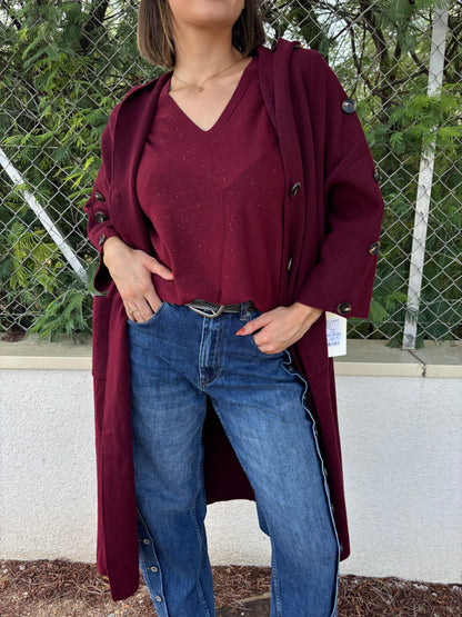 INÈS veste longue manche 3/4 boutonnée