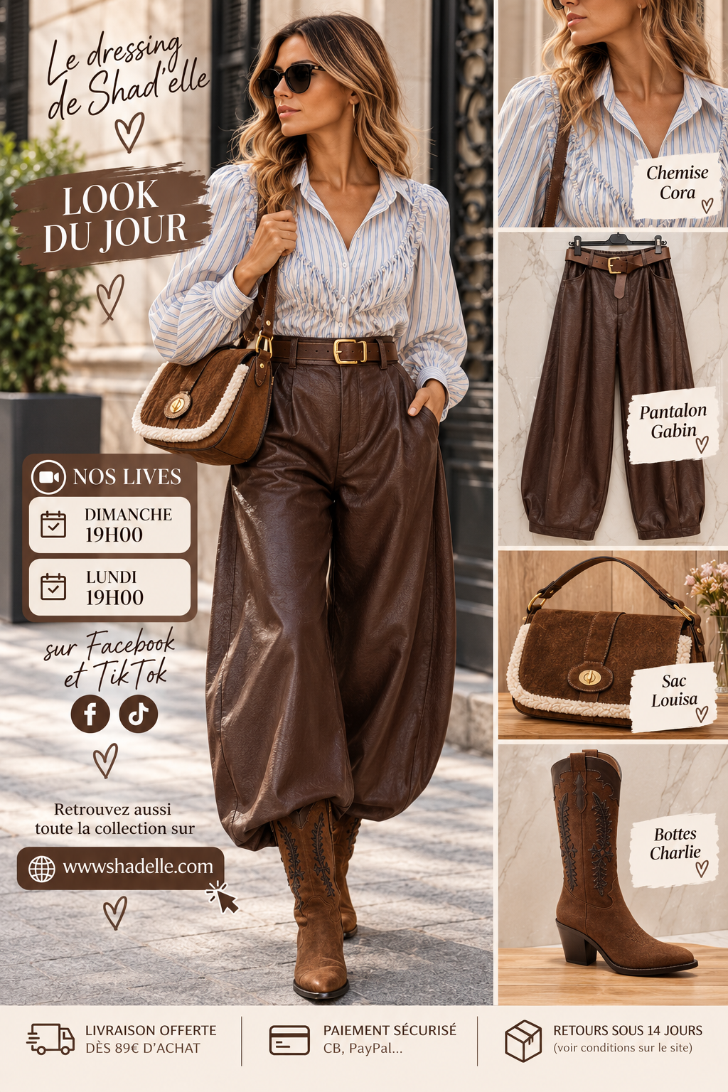 GABIN Pantalon barrel similicuir