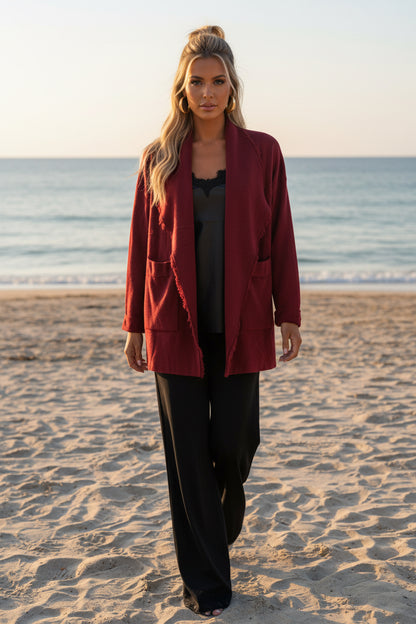 SOPHIA Veste 3/4 effilochée sur le col