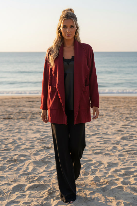 SOPHIA Veste 3/4 effilochée sur le col