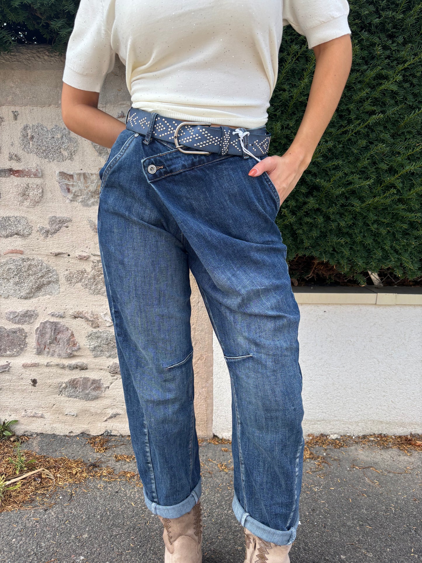 CÉLINE jean croisé avec ceinture