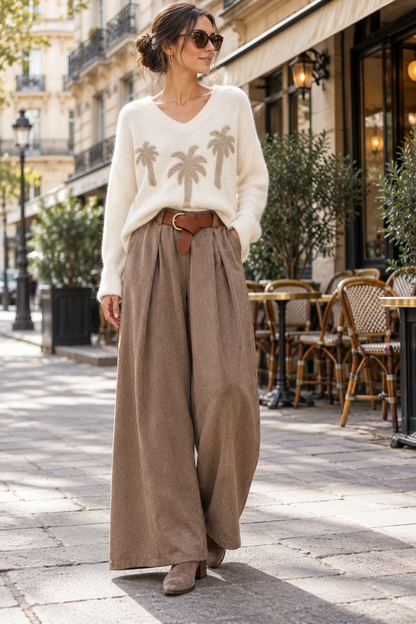 JUNE Pantalon large avec ceinture
