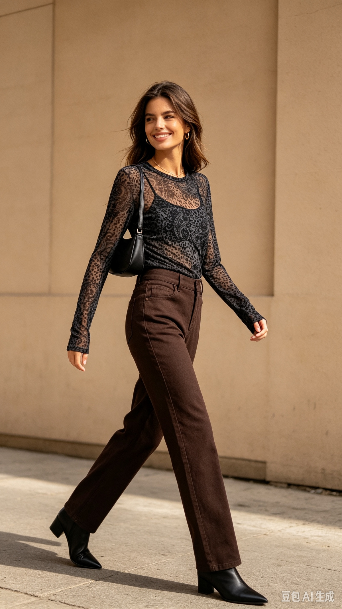 VELOURS Haut avec motifs en panne de velours