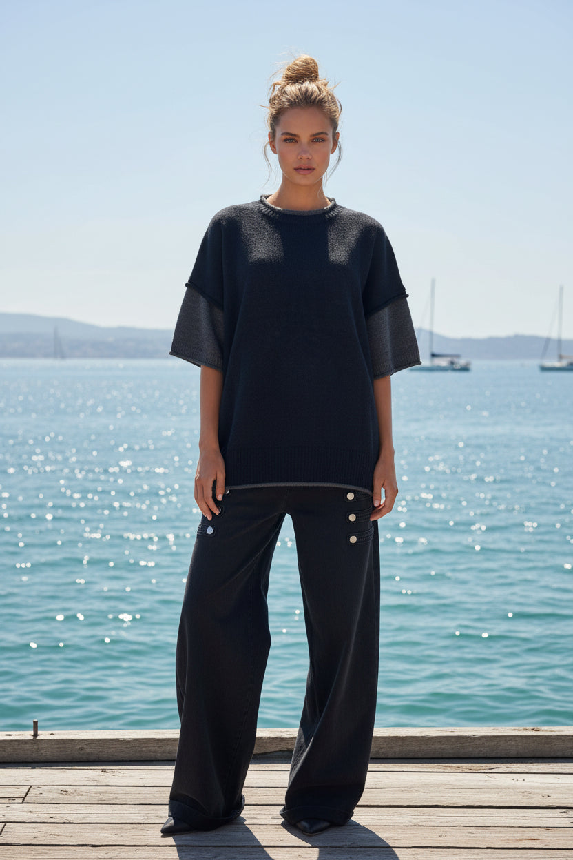 LAURA Pull bicolor manche courte