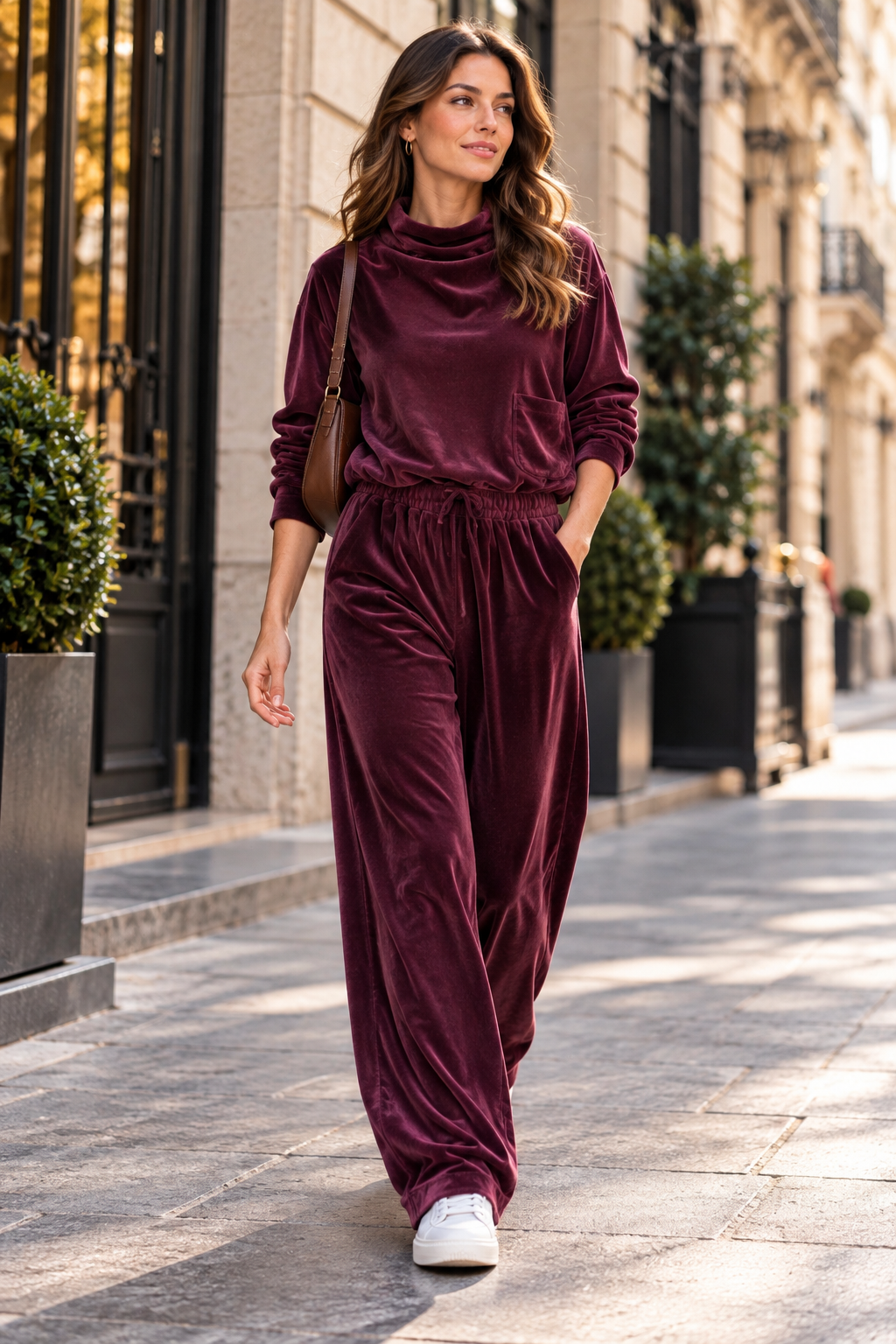 AUSTIN Pantalon barrel en panne de velours