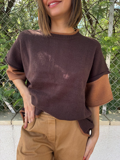 LAURA Pull bicolor manche courte