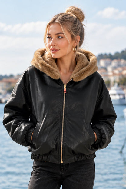 LENY Bomber réversible similicuir/fourrure