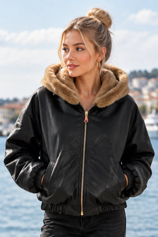 LENY Bomber réversible similicuir/fourrure