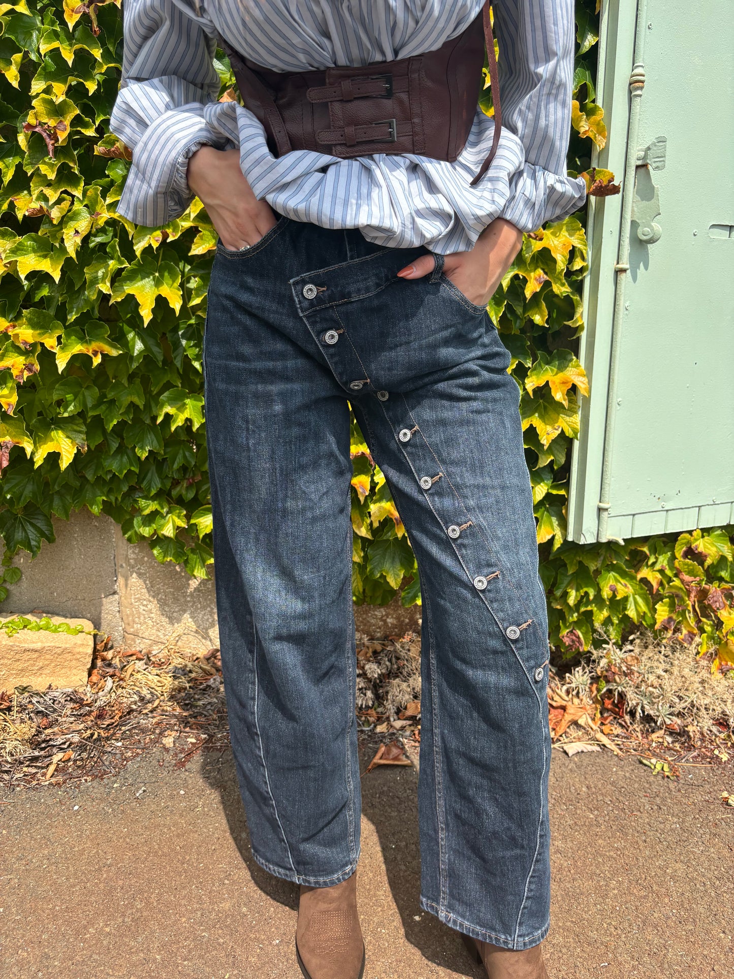 ZORA jean fantaisie bouton croisé avec ceinture