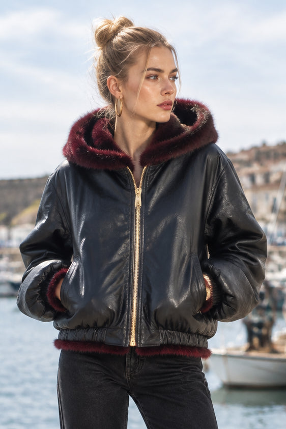 LENY Bomber réversible similicuir/fourrure