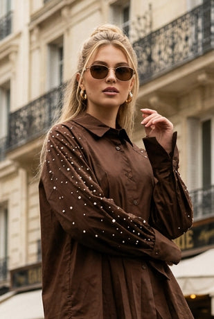 PERLA Chemise parée de perle sur les manches