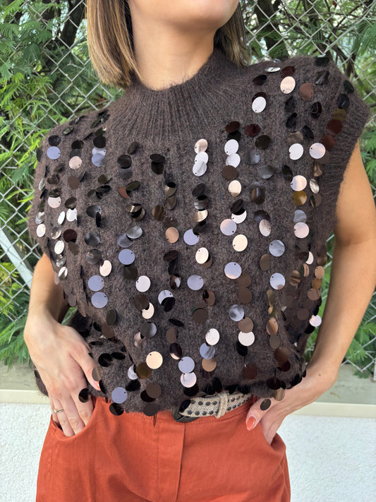 ROMY Pull sans manche à gros sequins
