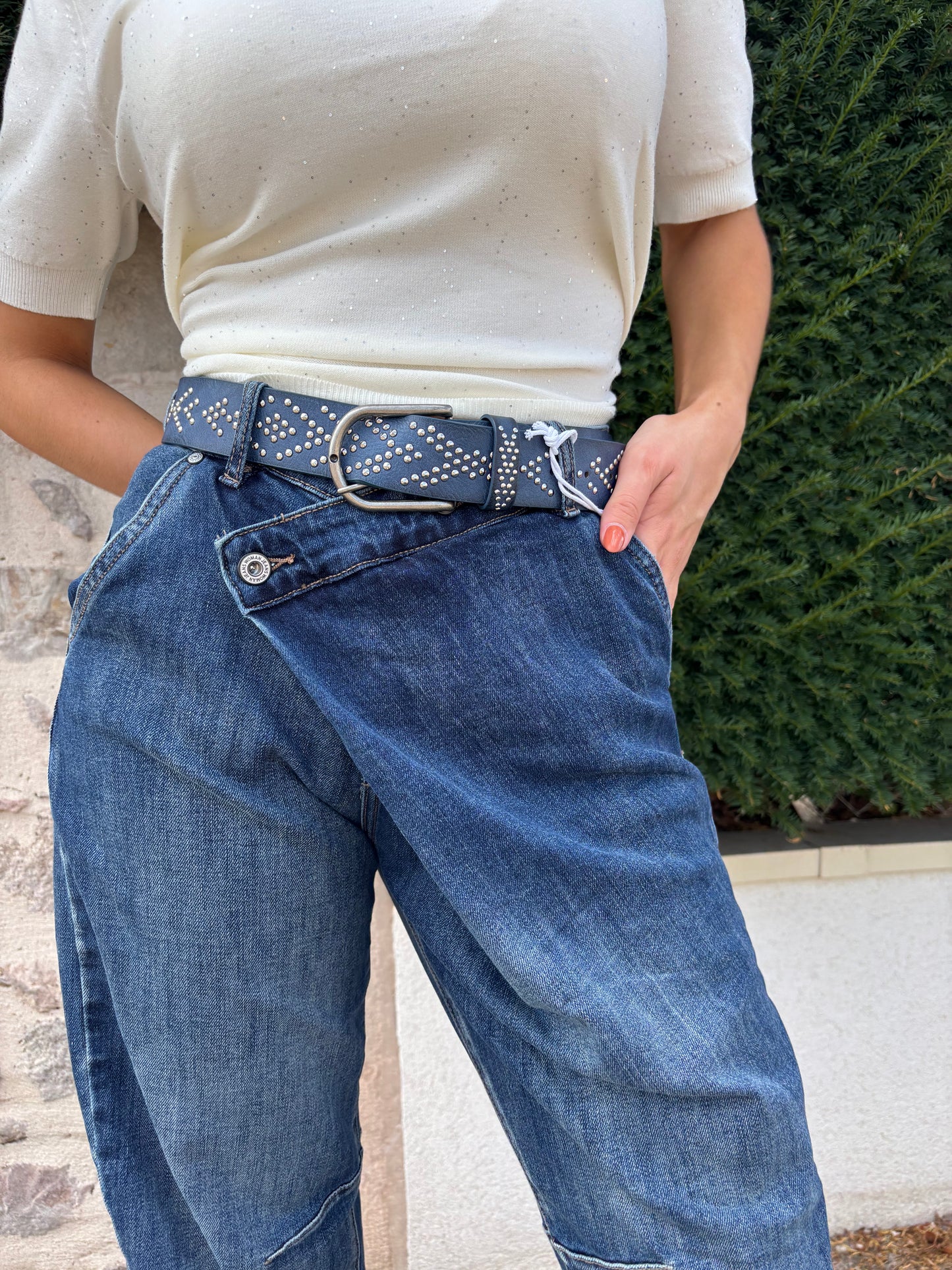 CÉLINE jean croisé avec ceinture