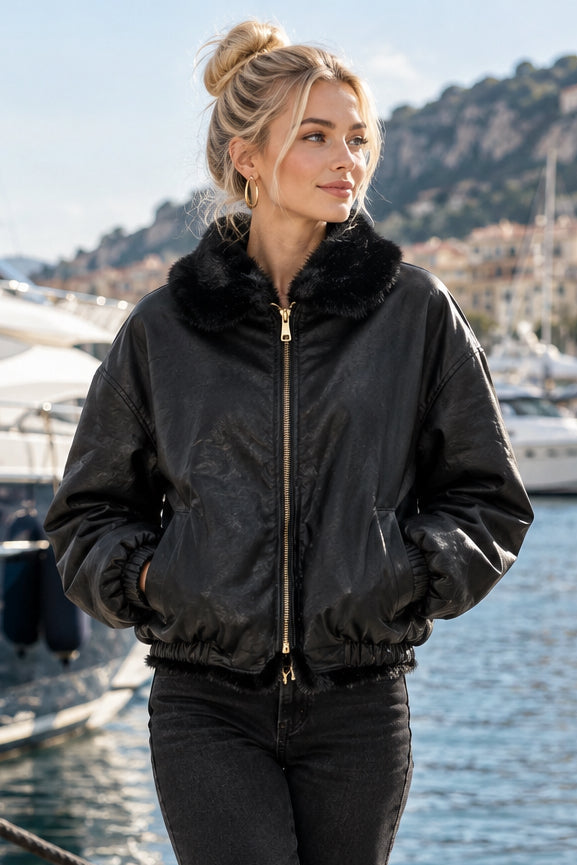 LENY Bomber réversible similicuir/fourrure