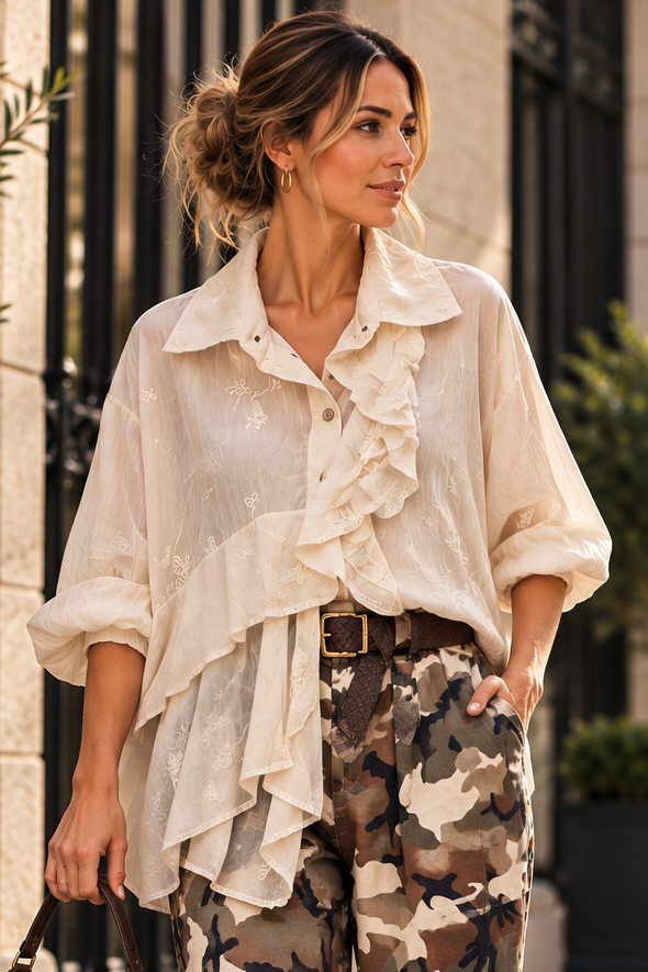 ROSA Chemise fluide brodée volantée