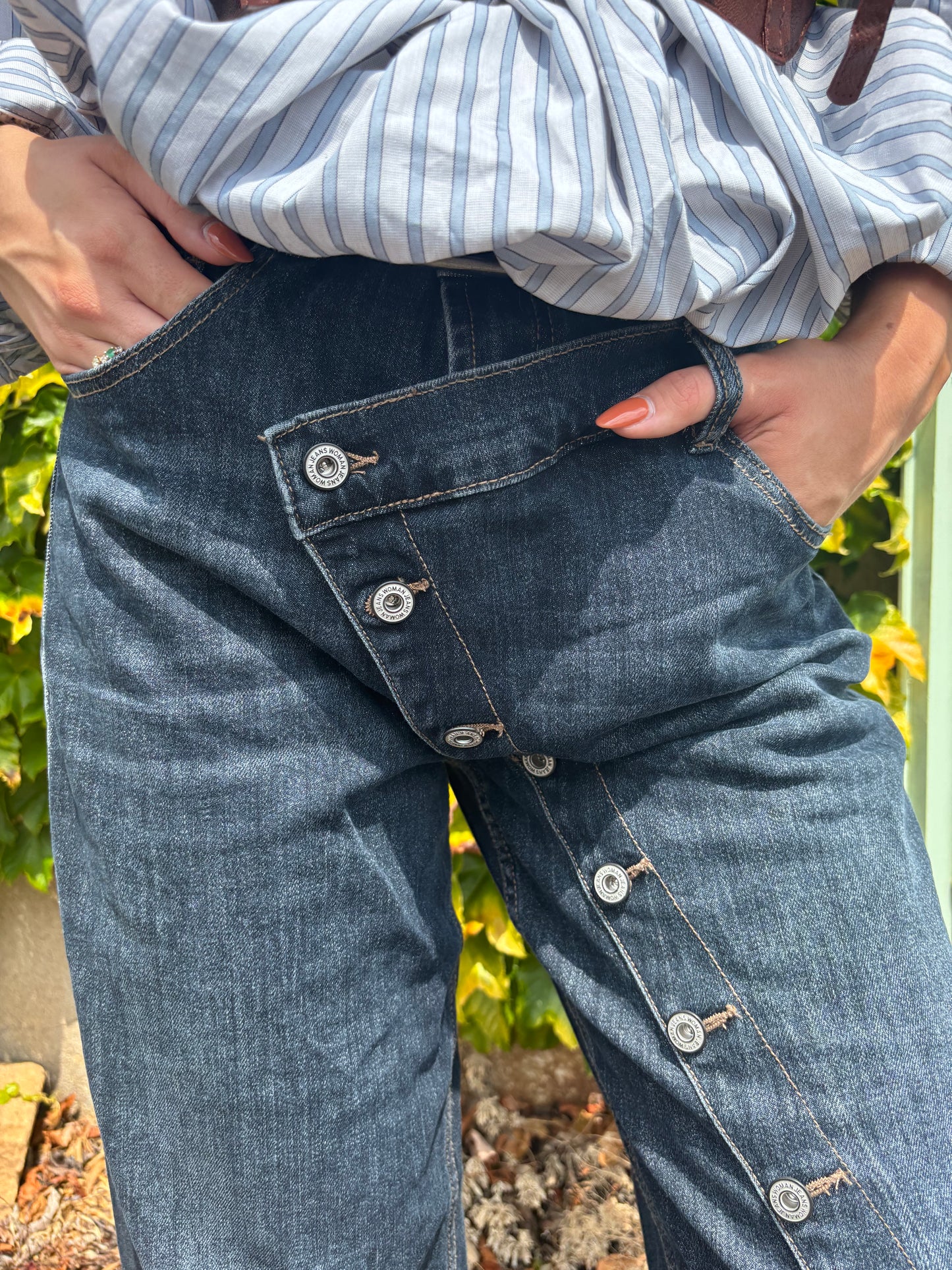 ZORA jean fantaisie bouton croisé avec ceinture