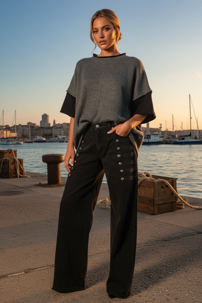 LAURA Pull bicolor manche courte