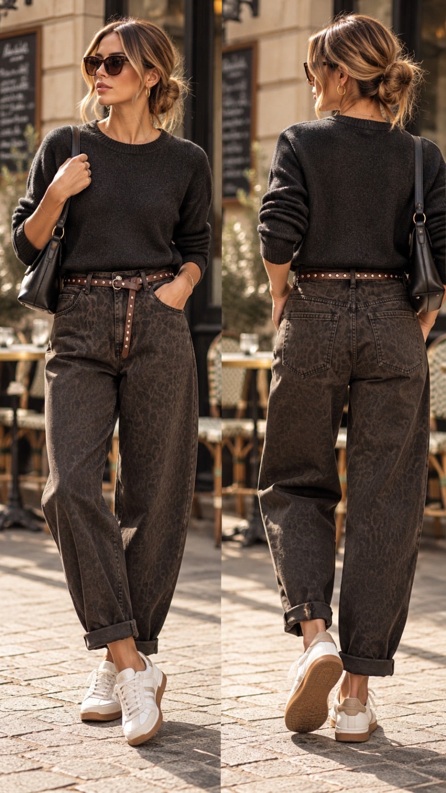 NOA Pantalon léopard avec ceinture