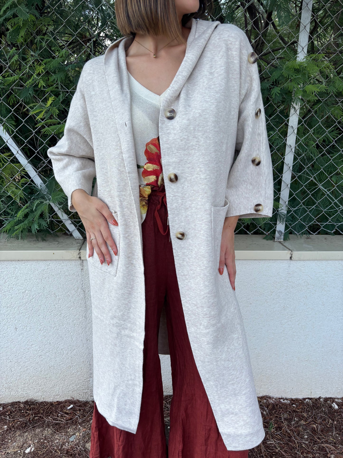 INÈS veste longue manche 3/4 boutonnée