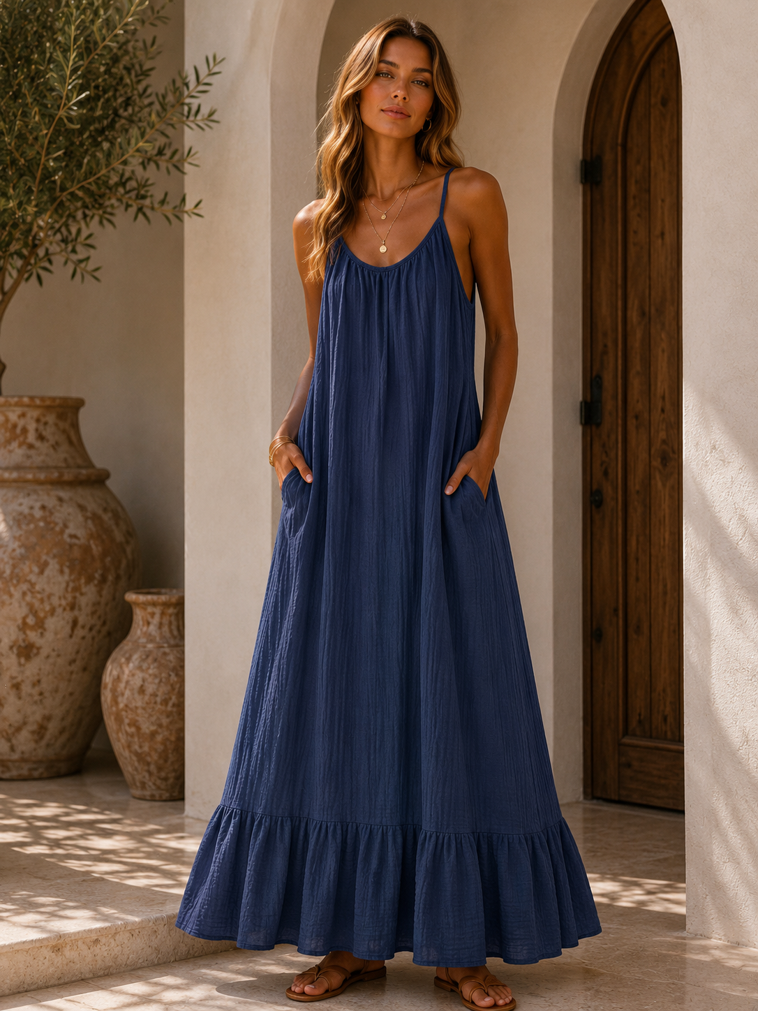 667 Robe longue bretelle gaze de coton