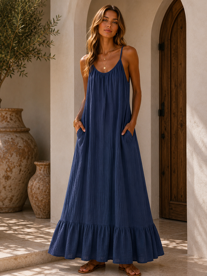 667 Robe longue bretelle gaze de coton