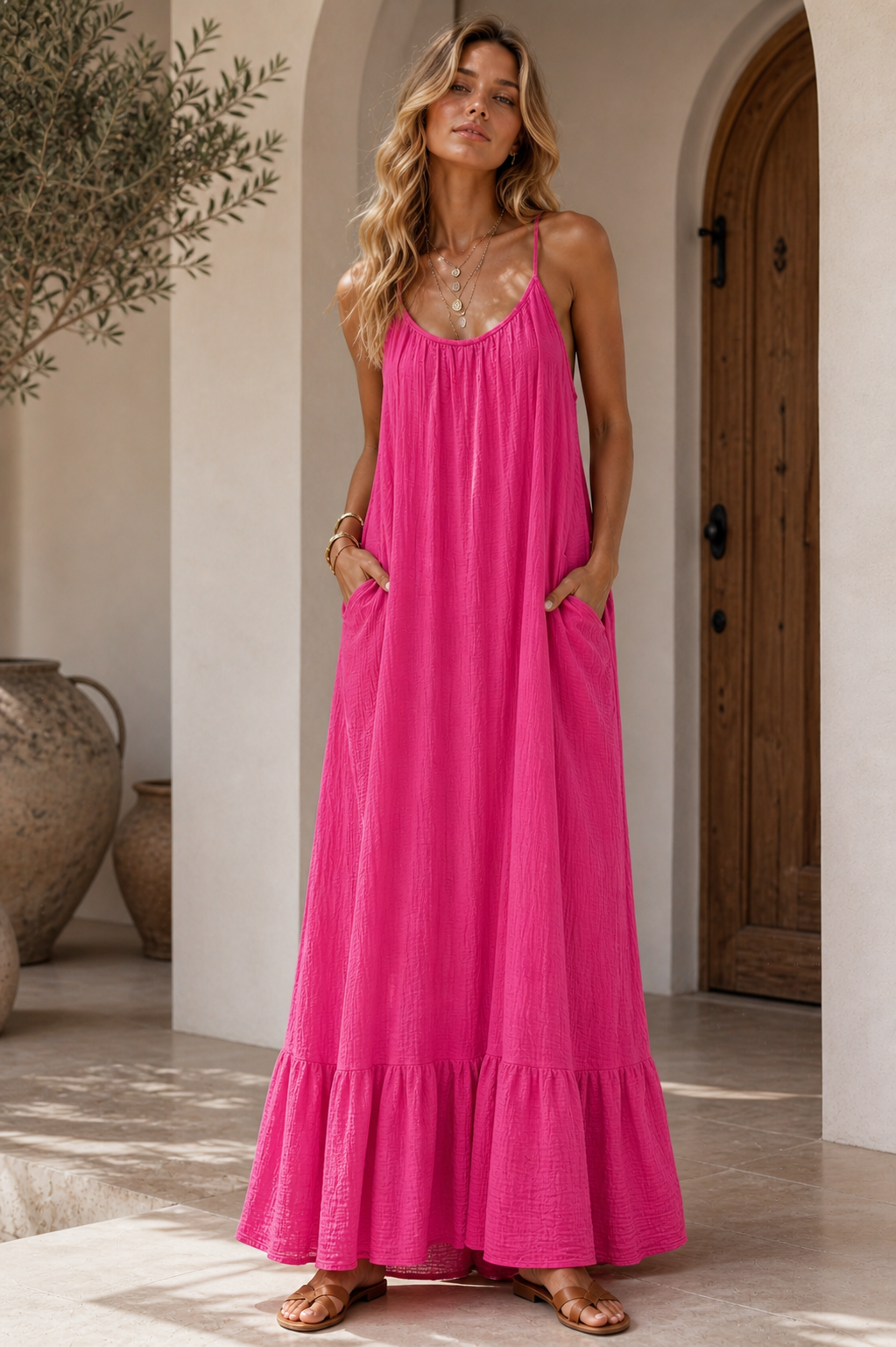 667 Robe longue bretelle gaze de coton