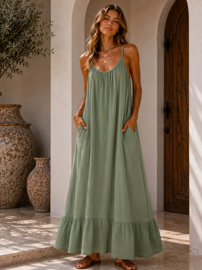 667 Robe longue bretelle gaze de coton