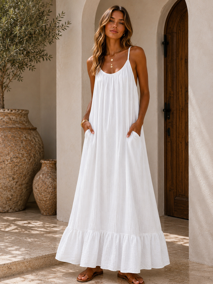 667 Robe longue bretelle gaze de coton