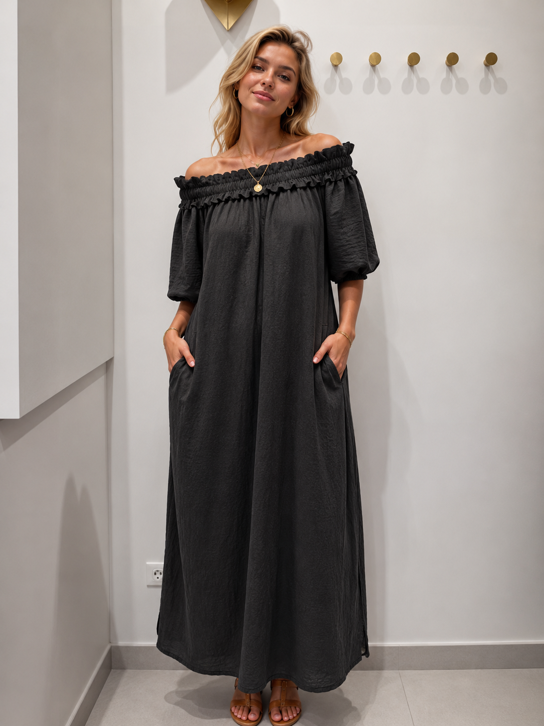 698 robe longue épaule