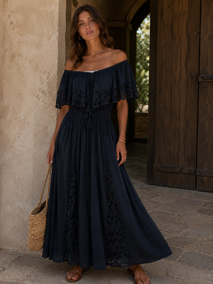 705 robe longue épaule dentelle