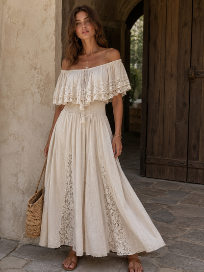 705 robe longue épaule dentelle