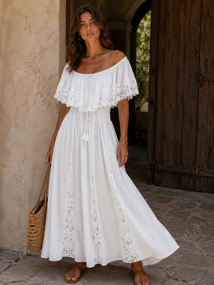 705 robe longue épaule dentelle