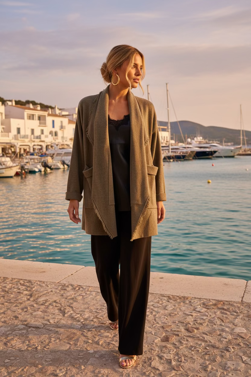 SOPHIA Veste 3/4 effilochée sur le col