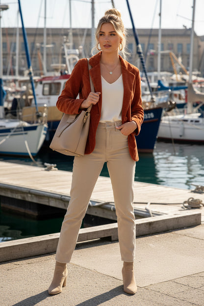 LUTECE veste velours avec un galon en simili cuir
