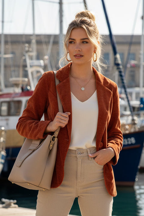 LUTECE veste velours avec un galon en simili cuir