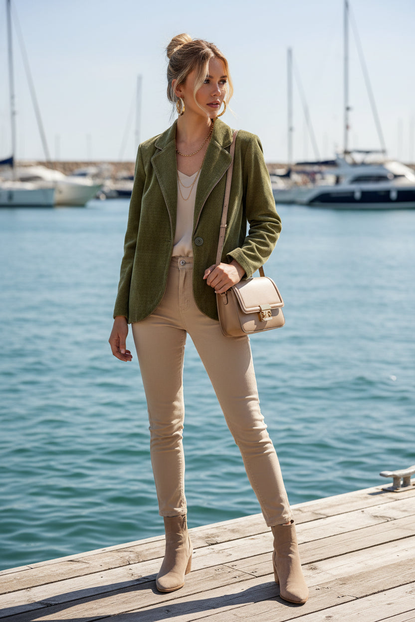 LUTECE veste velours avec un galon en simili cuir