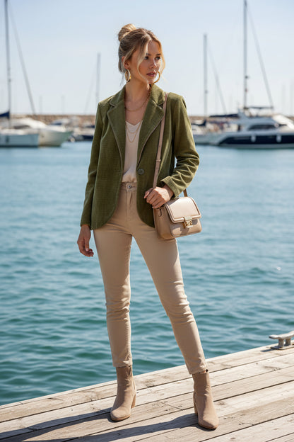 LUTECE veste velours avec un galon en simili cuir
