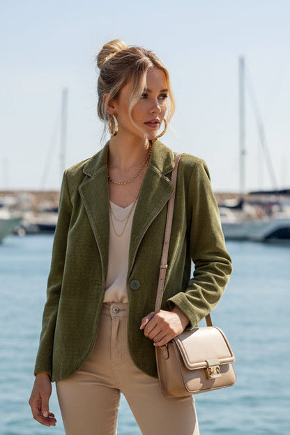 LUTECE veste velours avec un galon en simili cuir