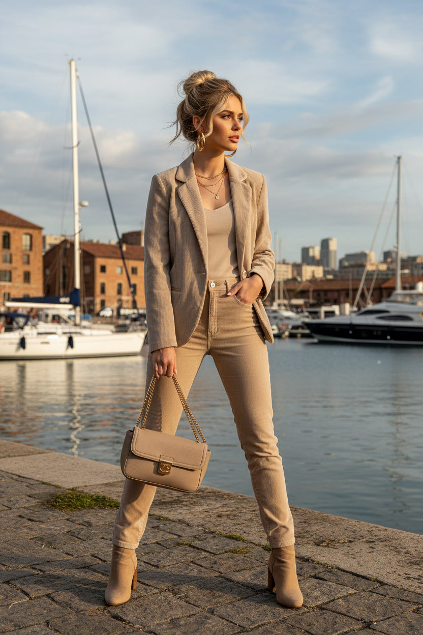 LUTECE veste velours avec un galon en simili cuir