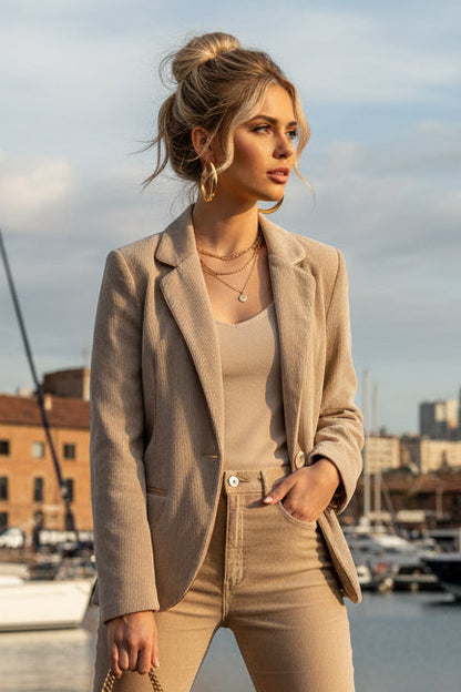 LUTECE veste velours avec un galon en simili cuir