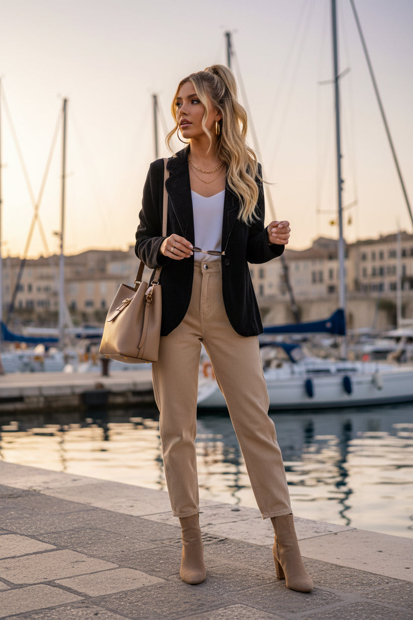 LUTECE veste velours avec un galon en simili cuir