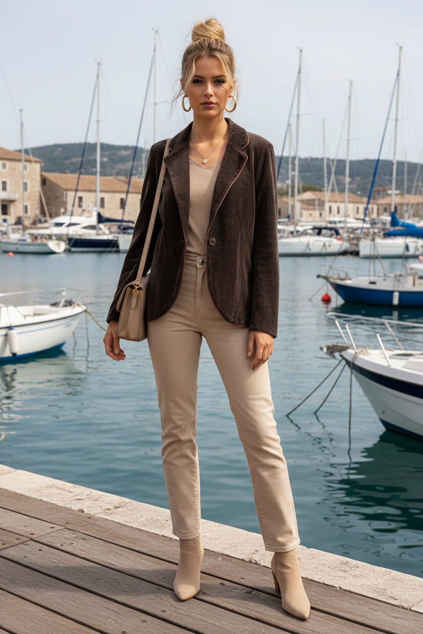 LUTECE veste velours avec un galon en simili cuir