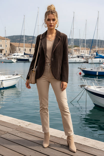 LUTECE veste velours avec un galon en simili cuir